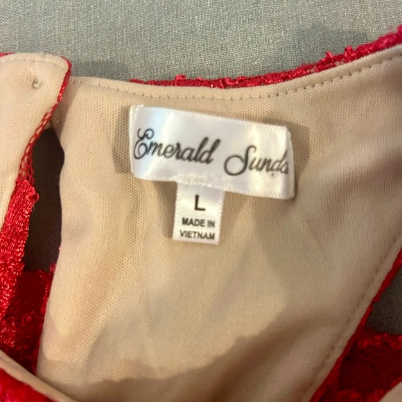 ❤️🧡”Emerald Sundae” NWT Bodycon Red Lace/Mesh Fully Lined MIDI Dress Size L❤️🧡 - Picture 8 of 14